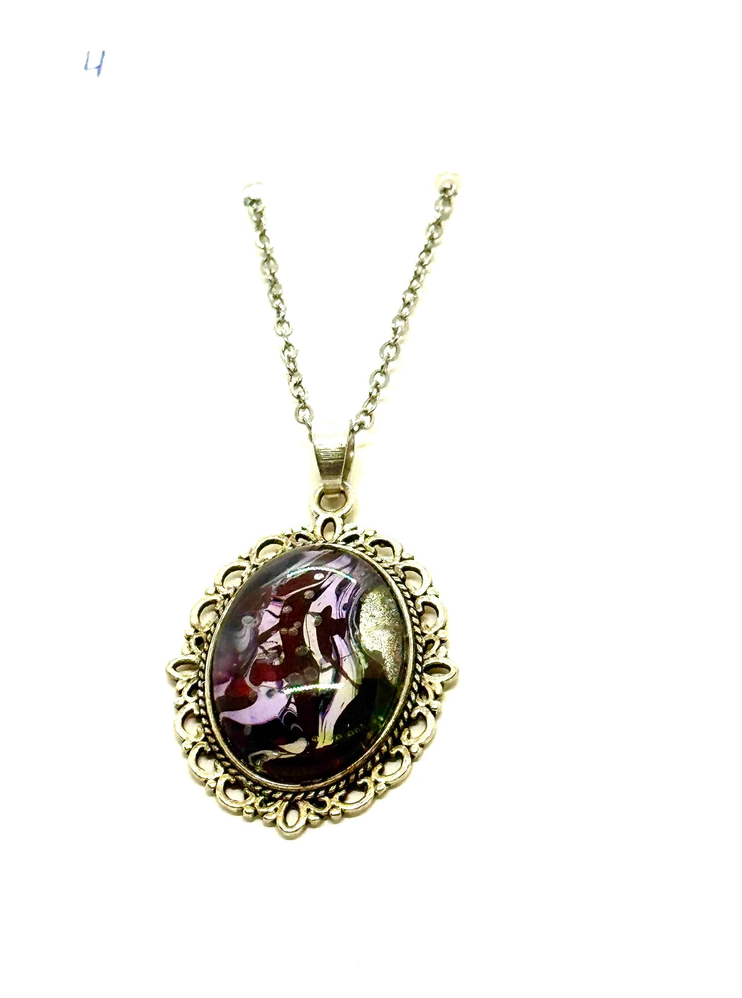 Paint Pour Oval Pendant Necklace #4