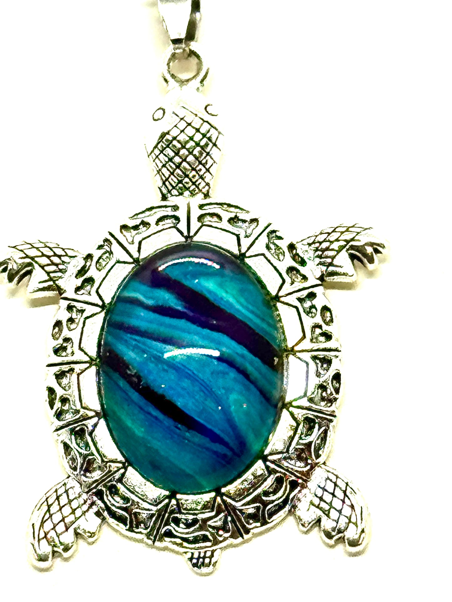 Blue Turtle Paint Pour Necklace #6