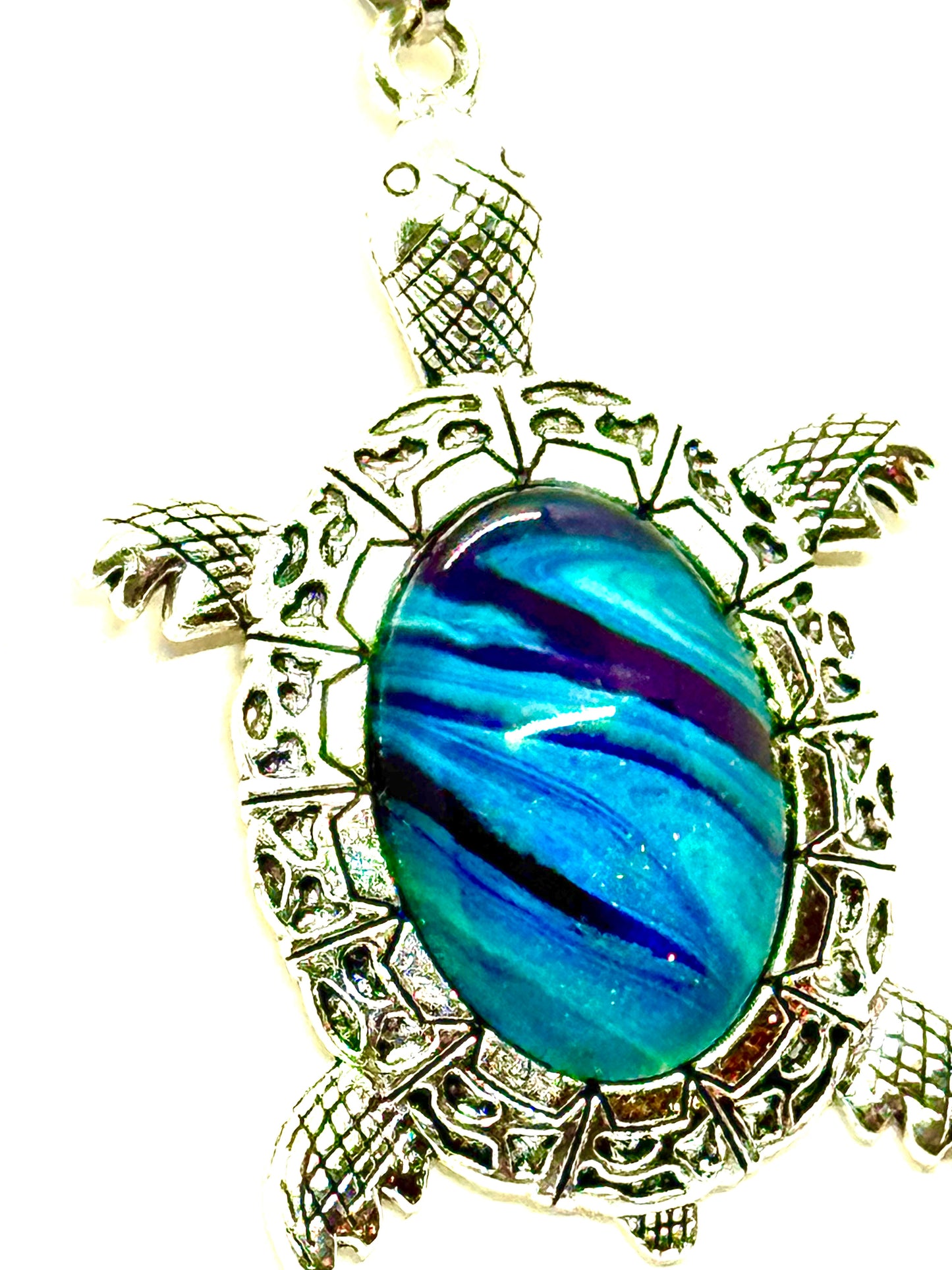 Blue Turtle Paint Pour Necklace #6