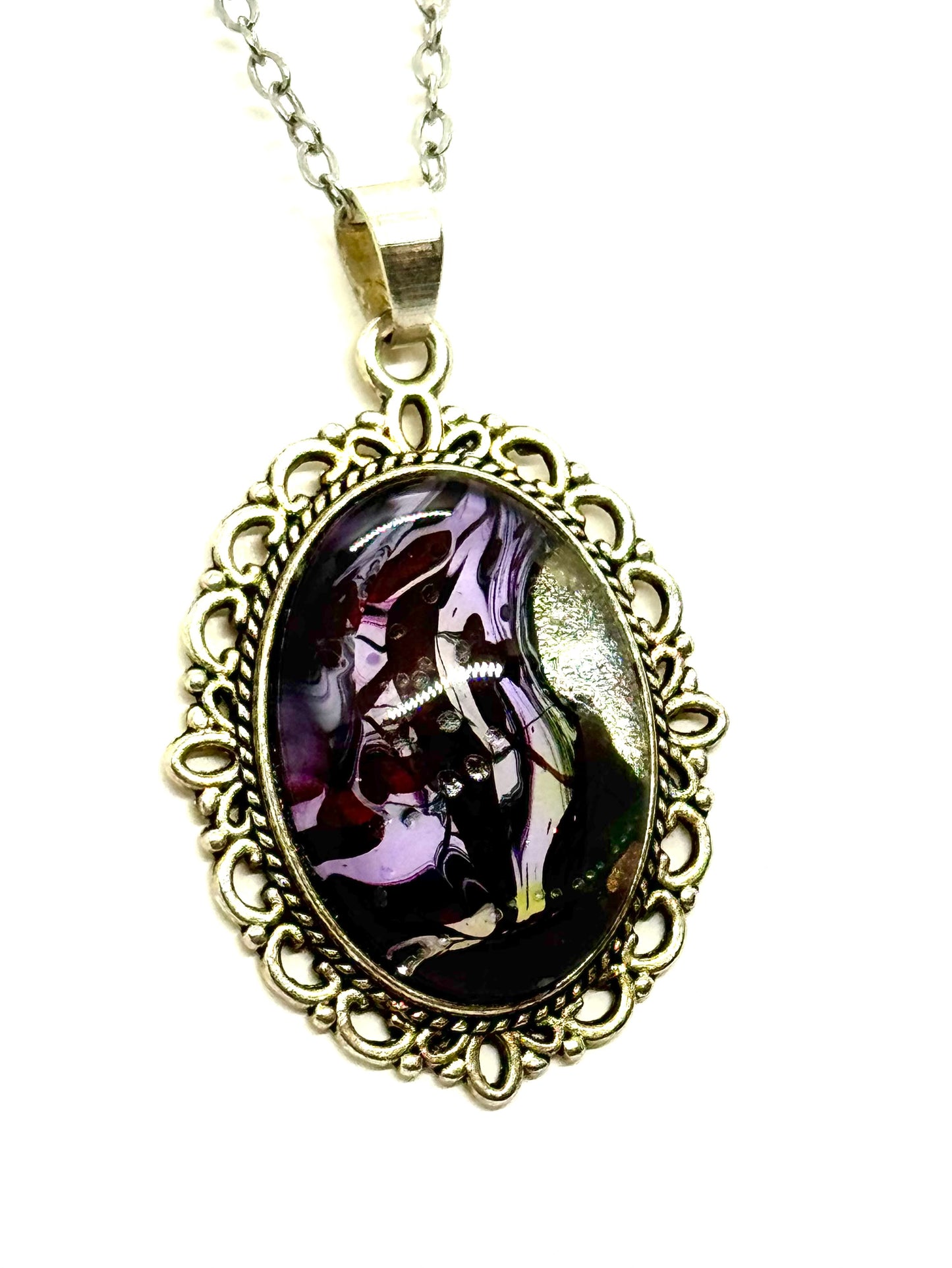 Paint Pour Oval Pendant Necklace #4