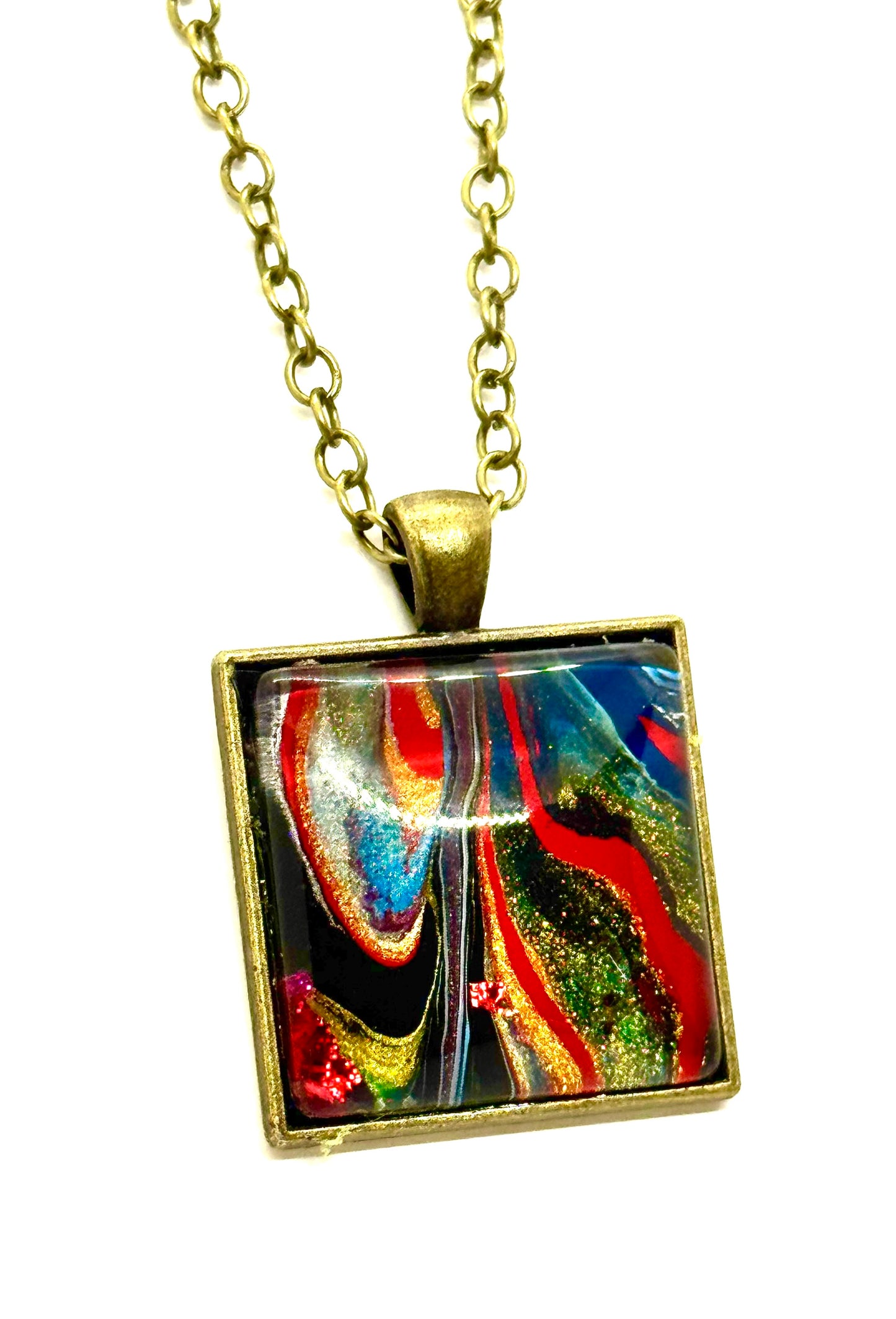 Square Paint Pour Necklace #1