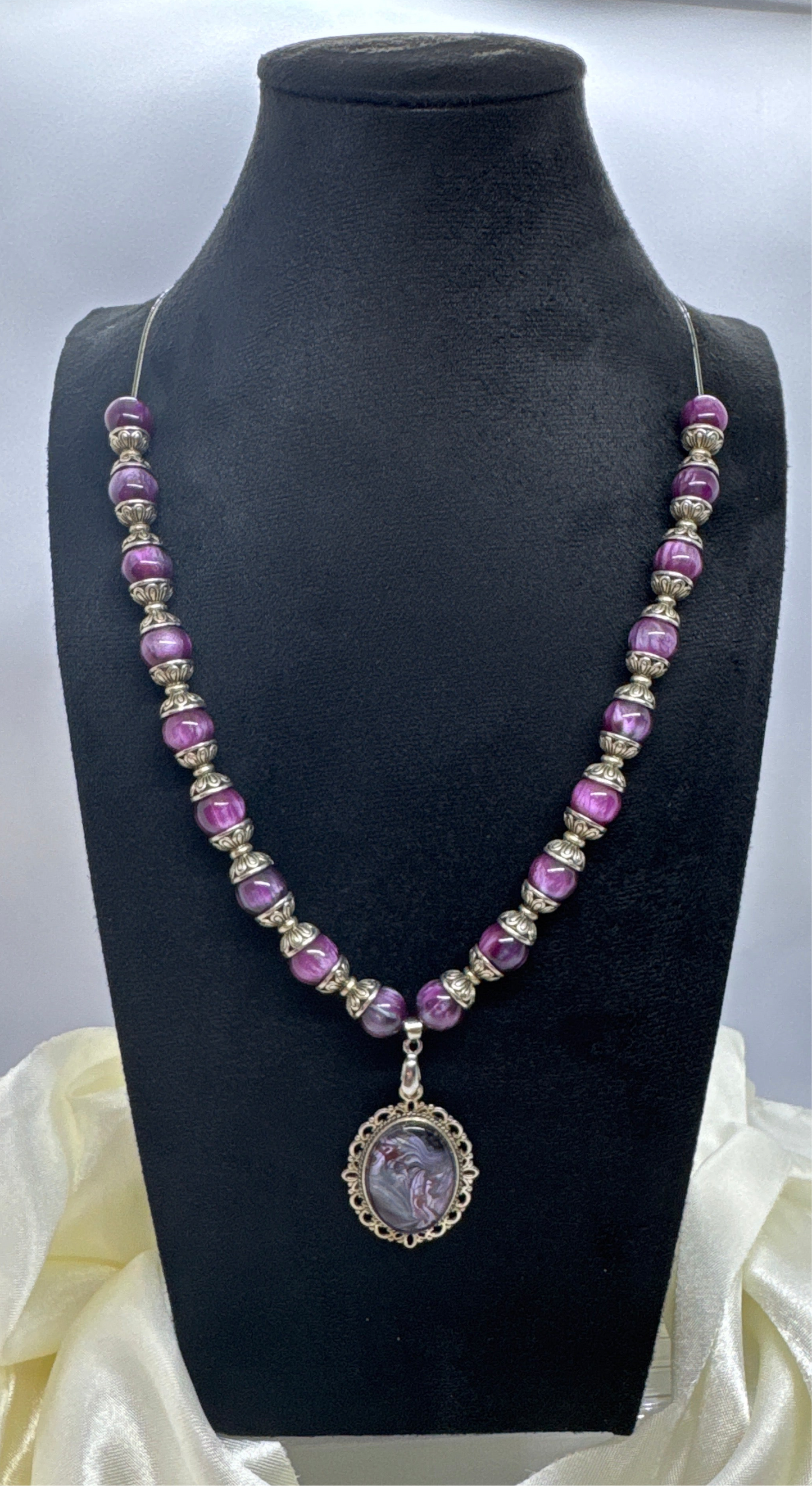 Purple Paint Pour Necklace