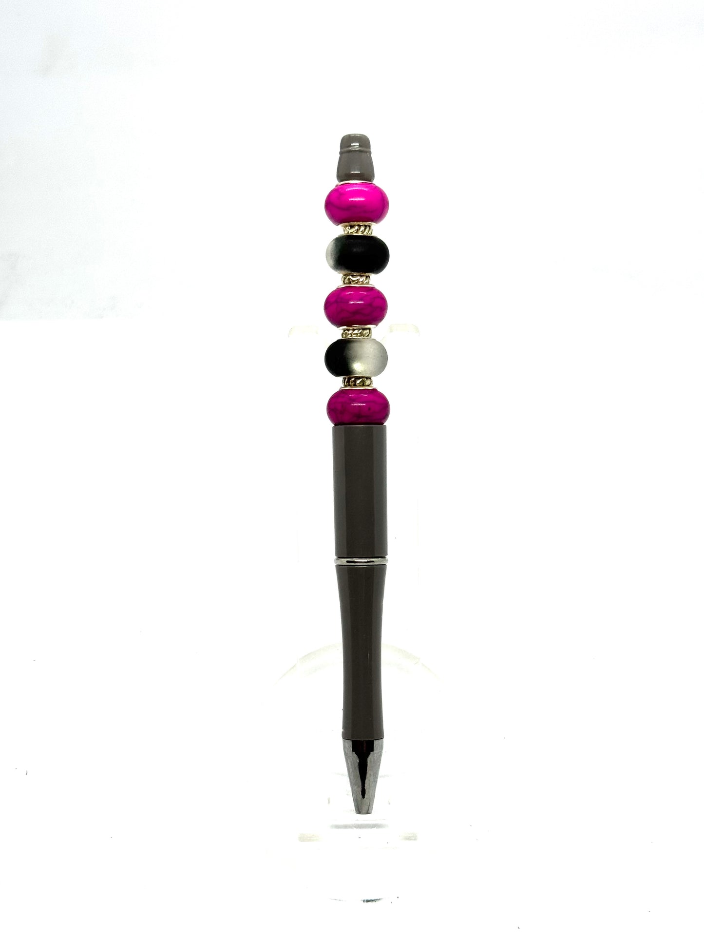 Gray & Pink Beaded Pen