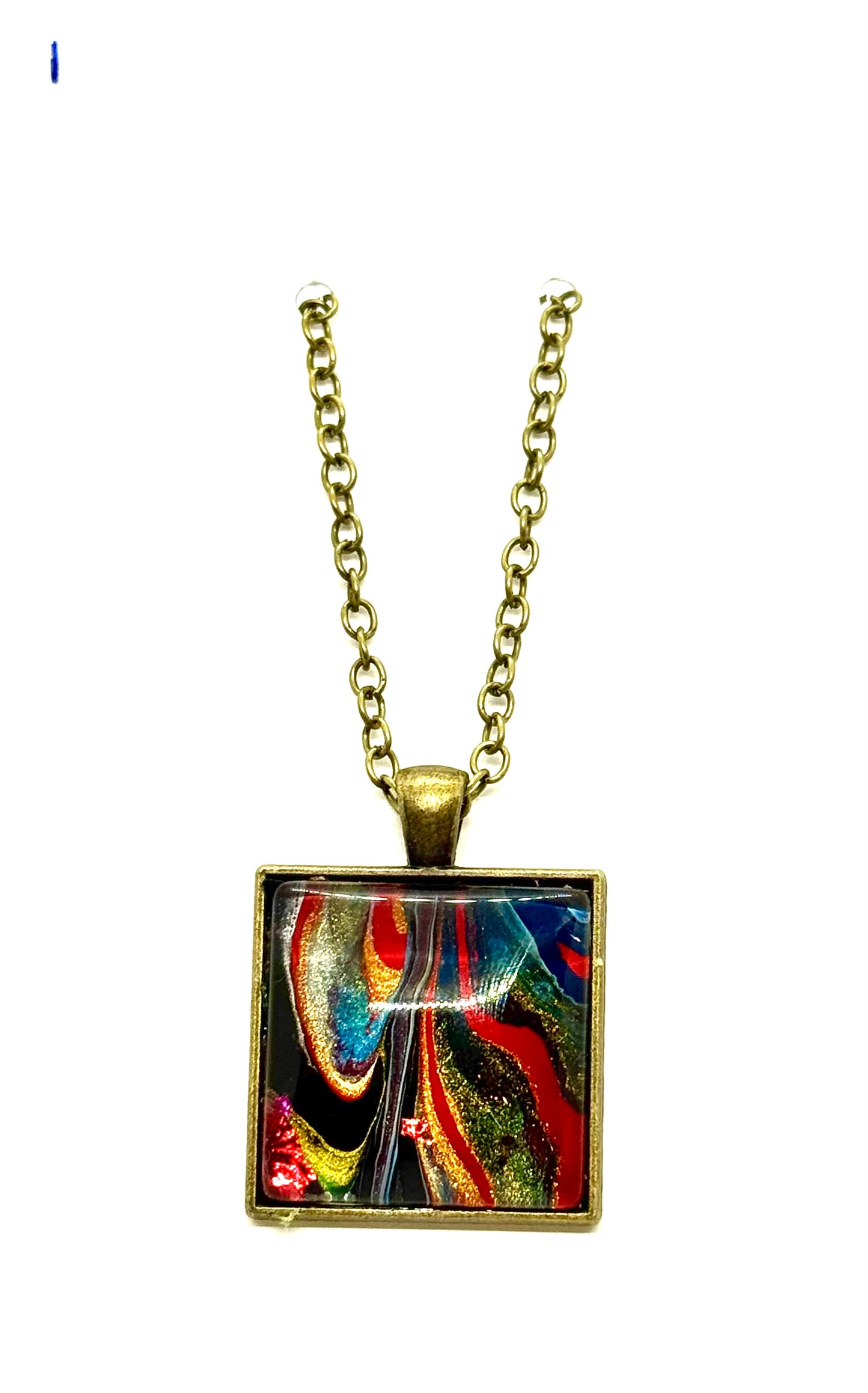 Square Paint Pour Necklace #1
