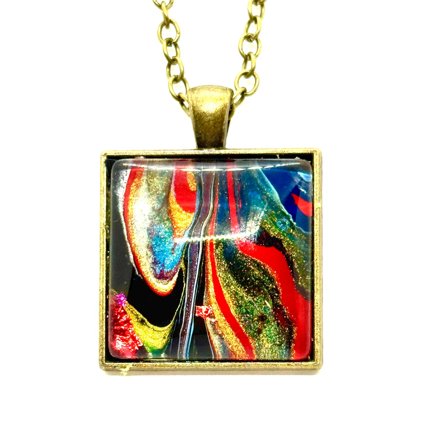 Square Paint Pour Necklace #1