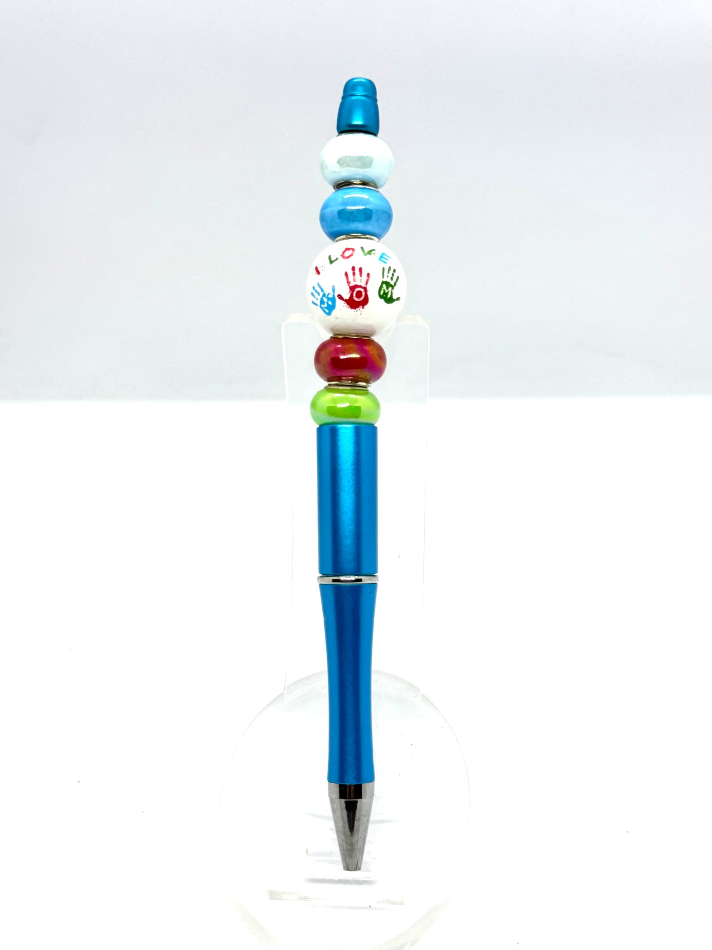 Dark Blue “I Love Mom” Beaded Pen