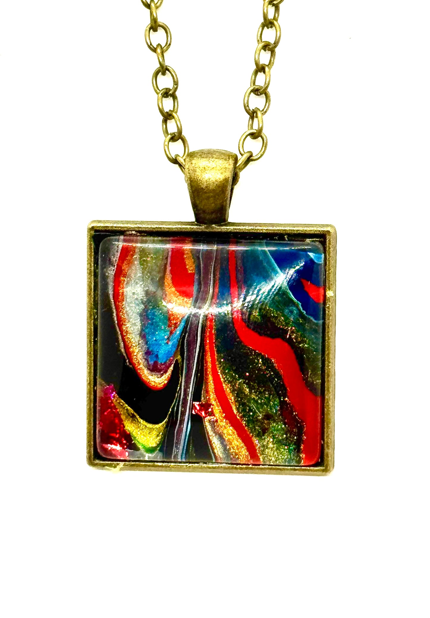 Square Paint Pour Necklace #1