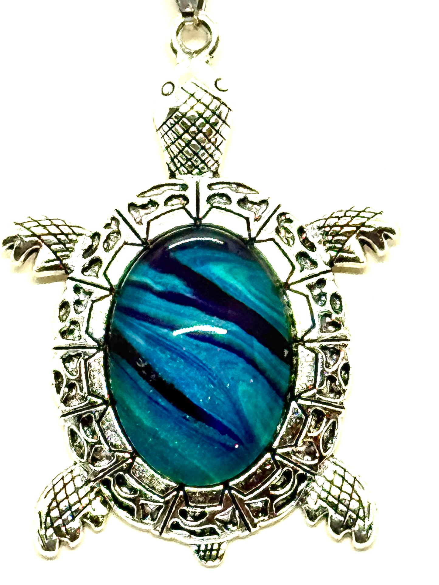 Blue Turtle Paint Pour Necklace #6
