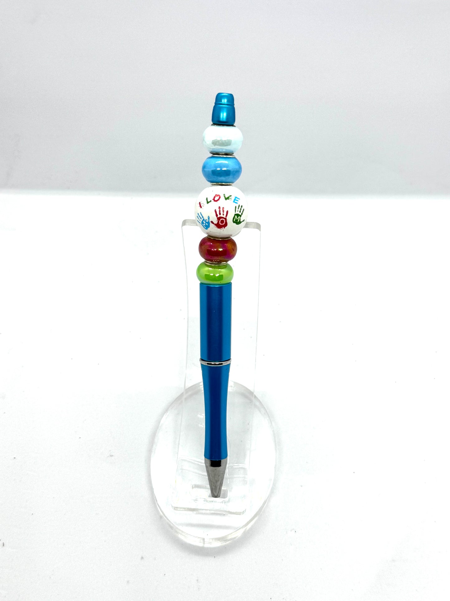 Dark Blue “I Love Mom” Beaded Pen