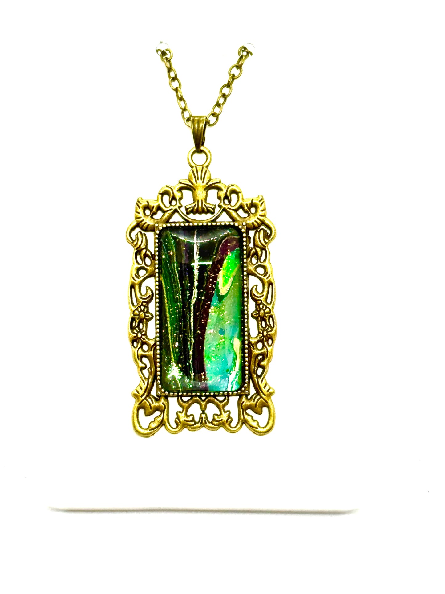 Large Paint Pour Pendant Necklace #7