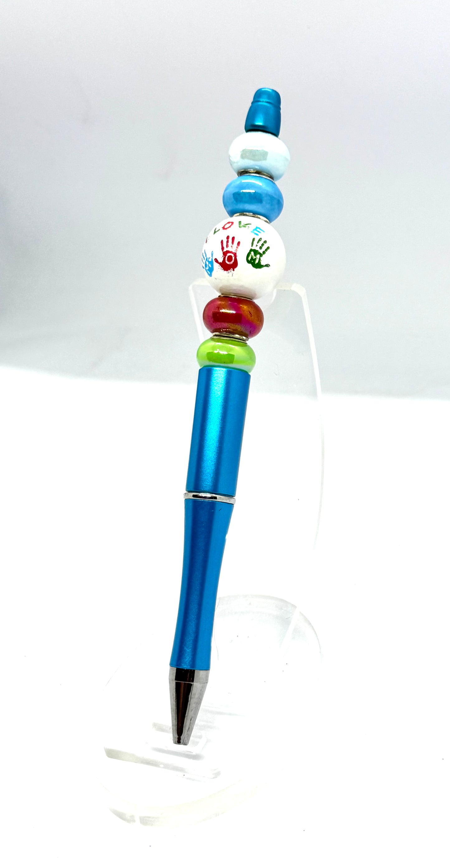 Dark Blue “I Love Mom” Beaded Pen