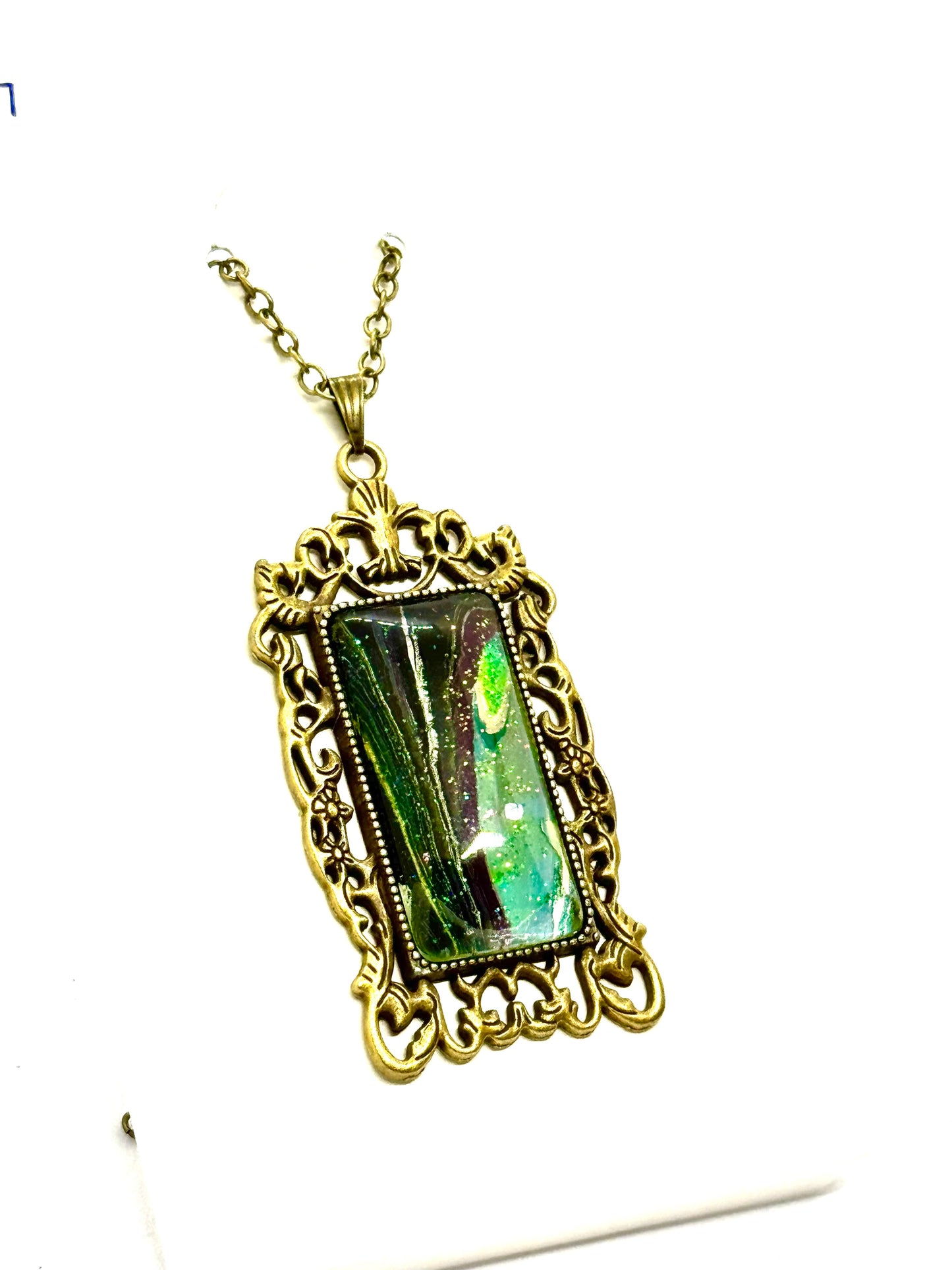 Large Paint Pour Pendant Necklace #7