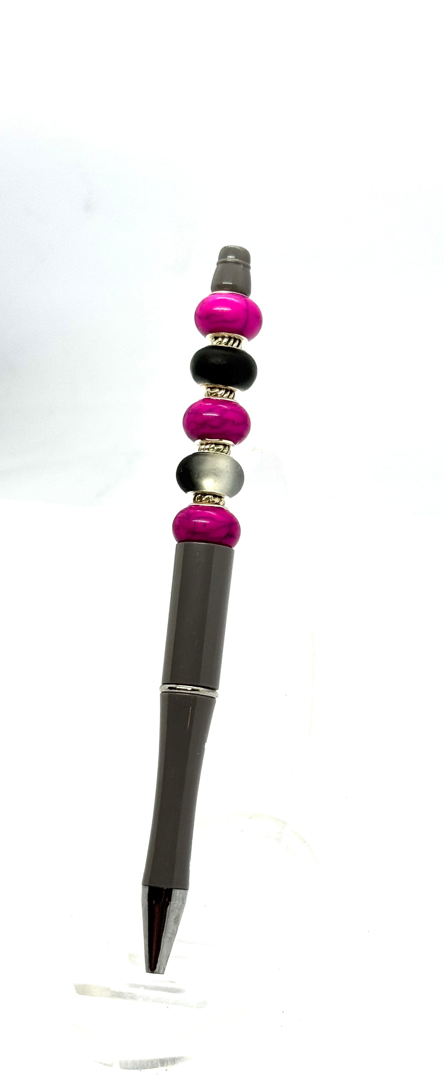 Gray & Pink Beaded Pen