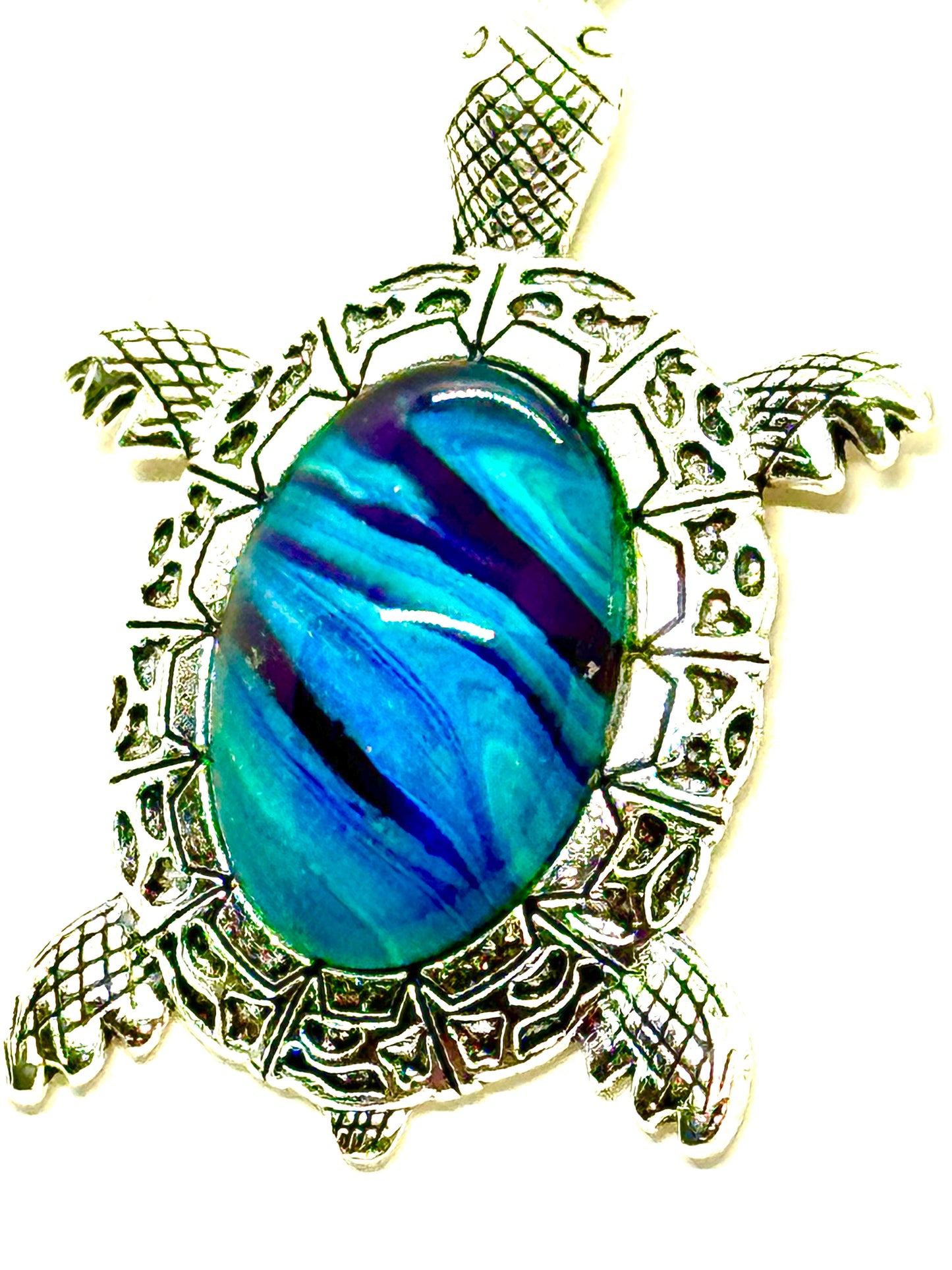 Blue Turtle Paint Pour Necklace #6