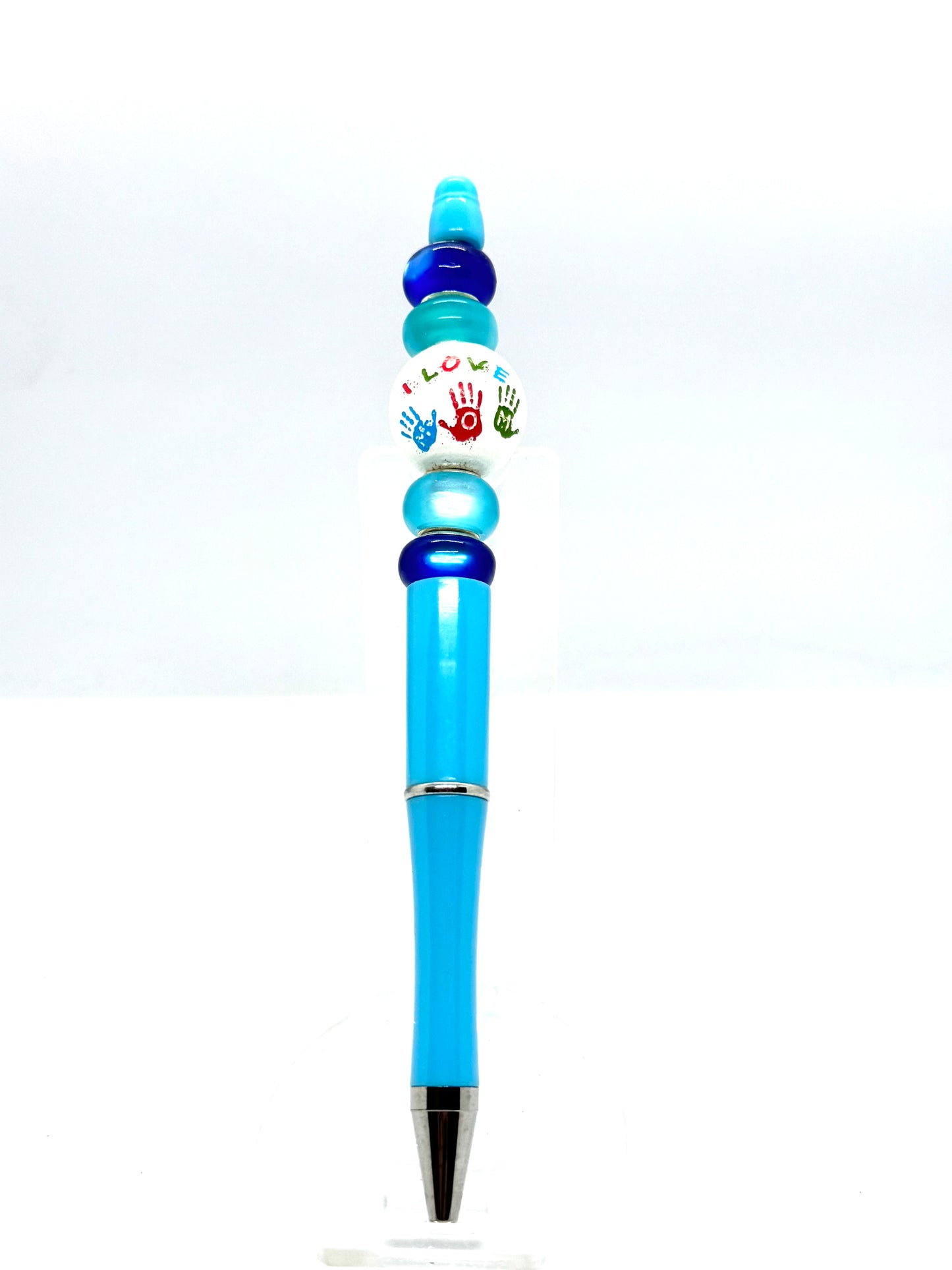 Blue “I Love Mom” Beaded Pen